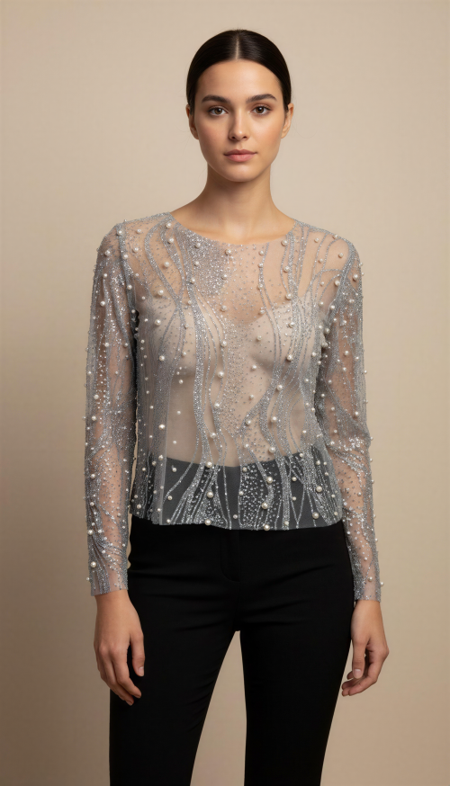 MULAYA M60200 BLUSA MESH BRILLOS